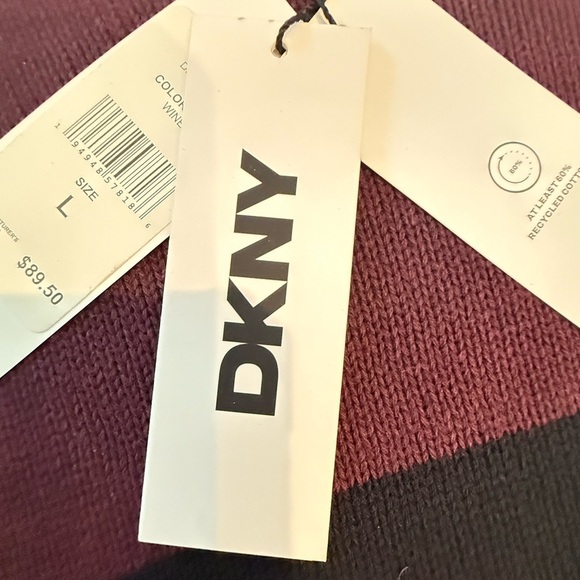 DKNY Men’s Wine Red Crewneck Sweater Size L – NWT – Logo Chest Stripe - Picture 6 of 15